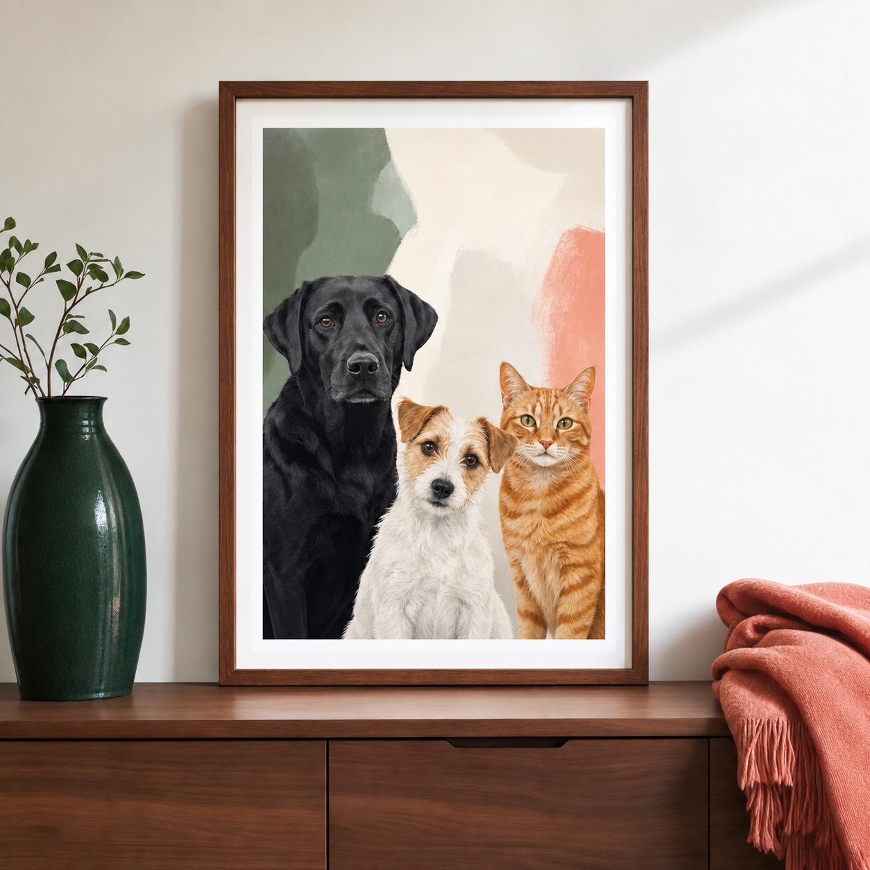 Botanical pet portrait displayed in a portrait A4 frame