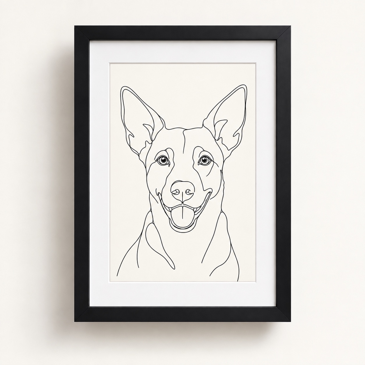 Minimal pet line drawing displayed in a portrait A4 frame