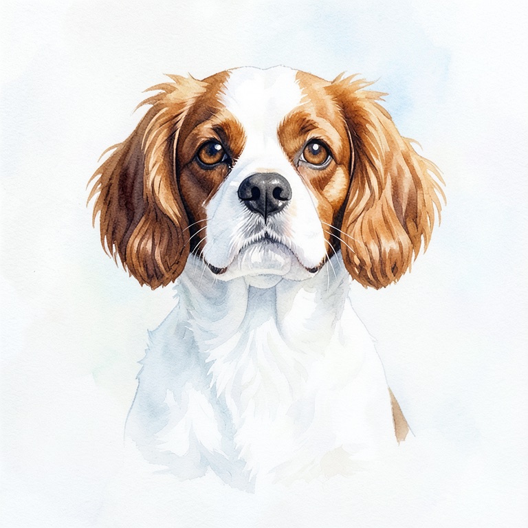 Soft watercolour memorial portrait of a beloved dog